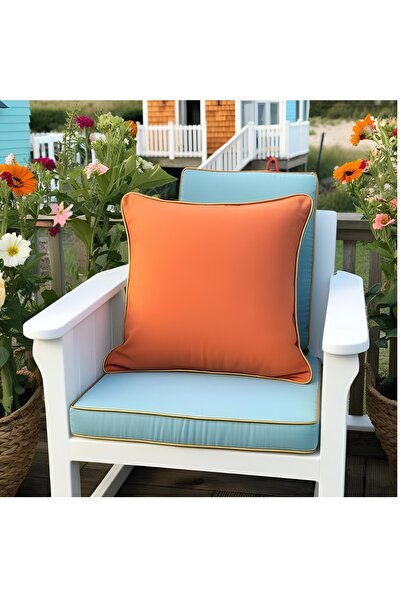 Bc Home غطاء وسادة مربع باللون البرتقالي مع حواف ذهبية وملمس ناعم قطعة واحدة ...