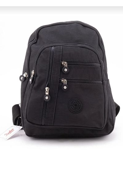 eflanmoda Black Crinkle Fabric Multi-Compartment Water Resistant Shoulder Bag