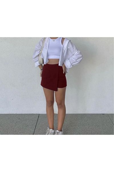 ARÇIN Pantaloni scurți Efect Claret Red Clamshell Fashion Over Crotch Outfit
