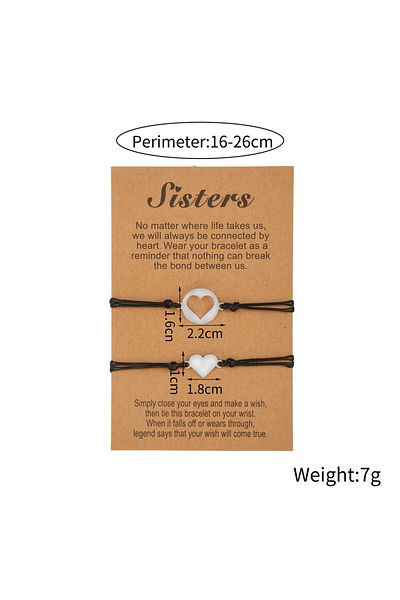 Tesbihane Black Rope Chain 316l Quality Steel Heart Design Set of 2 Sisters/friends Bracelets