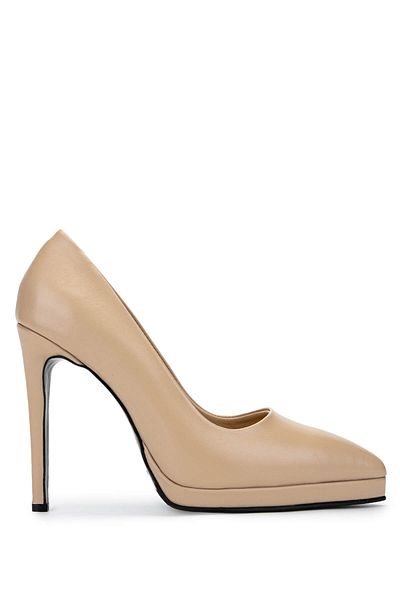 Tamer Tanca Women's Genuine Leather Beige Heeled Shoes