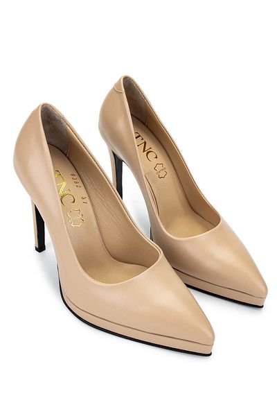 Tamer Tanca Women's Genuine Leather Beige Heeled Shoes