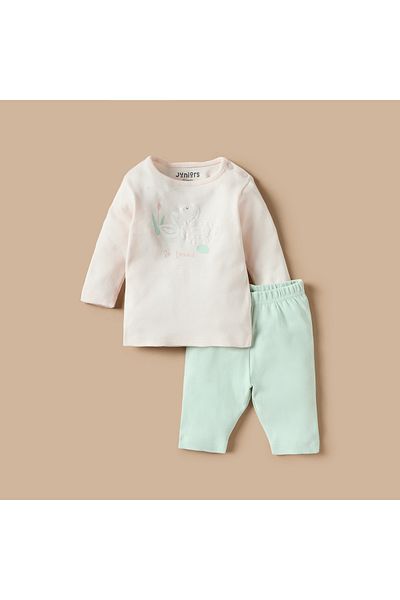 Juniors Printed Long Sleeves T-shirts and Pyjamas - Set of 2