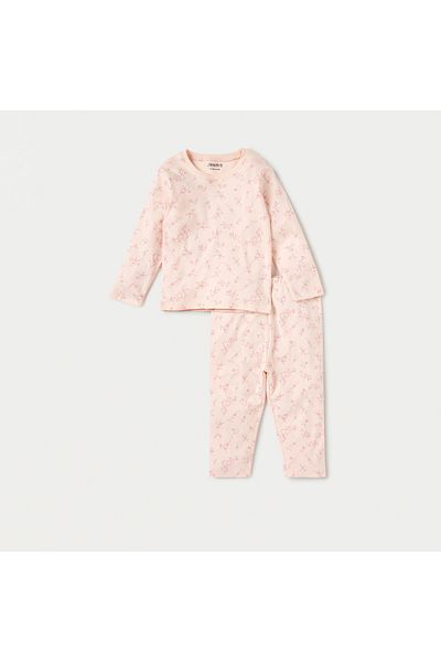 Juniors All-Over Floral Print Long Sleeves T-shirt and Pyjama Set