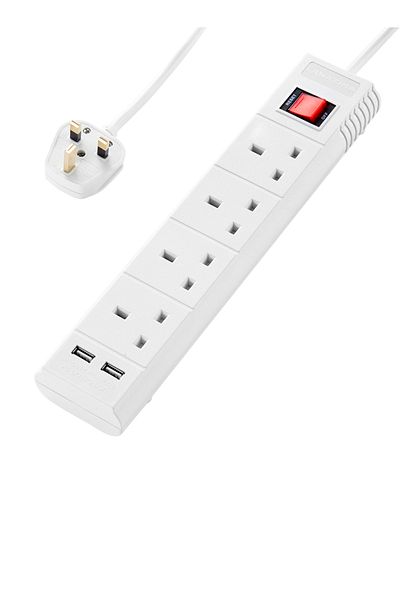 Lawazim سلك تمديد عالي التحمل بأربعة اتجاهات - 2990 واط مع سلك بطول 5 أمتار، ومنفذي USB، ومفاتيح تشغيل/إيقاف
