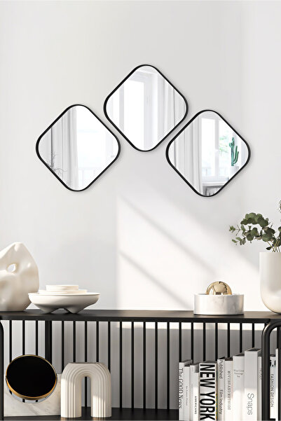 Leila Home Leila 3'lü Kare Ayna Duvar Aksesuarı - Sunumluk Siyah (Çok amaçlı)...