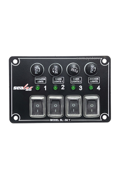 Sealux Switch Panel 4 Anahtarlı Yatay Sigorta Paneli 12-24v