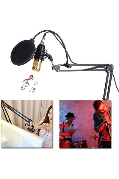 fulina Condenser Microphone, Bm800, With Adjustable Suspension Scissor Arm, Pop Filter, Suitable for Studio