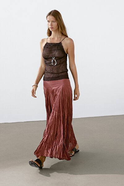 Massimo Dutti %100 pamuklu pilili uzun etek