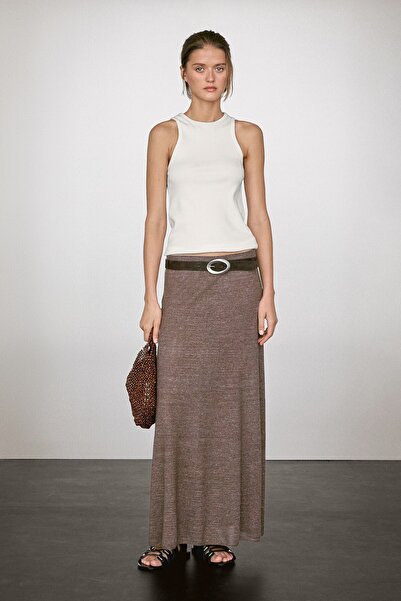 Massimo Dutti Uzun keten karışımlı triko etek