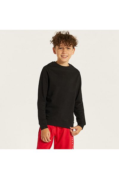 Juniors Solid Sweatshirt with Round Neck and Long Sleeves