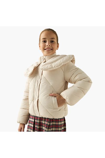Juniors Quilted Heavy Jacket with Button Closure and Long Sleeves