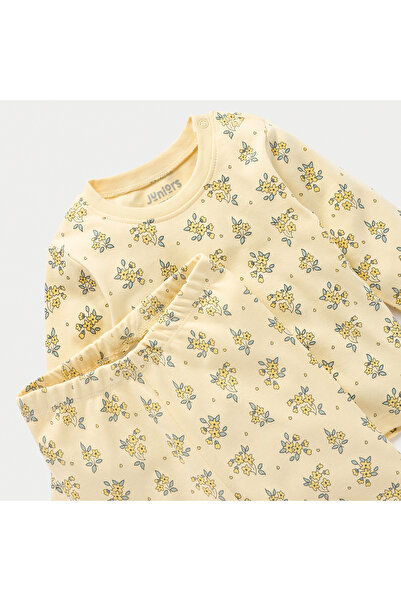 Juniors All-Over Floral Print Long Sleeves T-shirt and Elasticated Pyjama Set