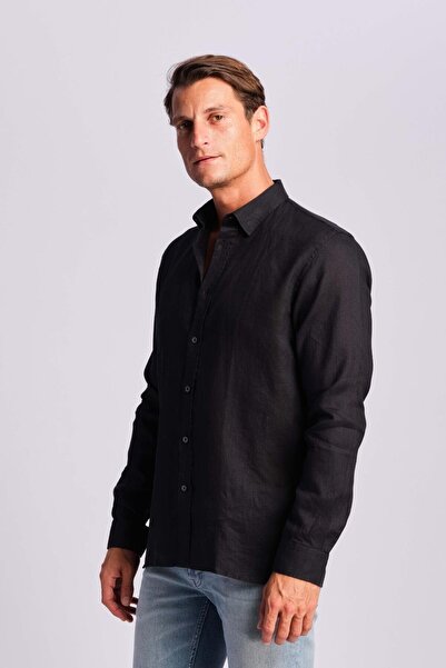 Ruck & Maul Ανδρικό λινό πουκάμισο 24865-9000 Nero