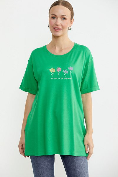 Sementa Floral Printed Crew Neck T-Shirt - Green