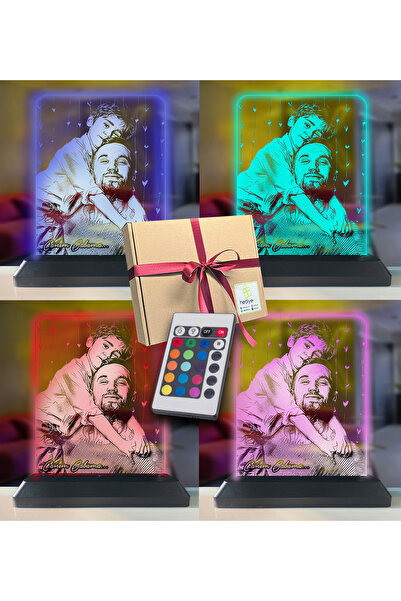 Genel Markalar Kişiye Özel Resimli Dikey Babalar Günü Dikdörtgen 3d Led Gece Lambası