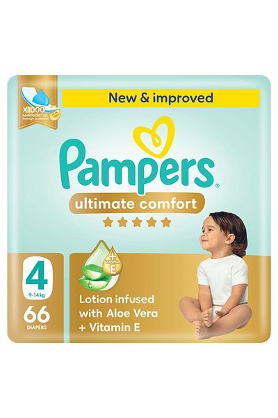 Pampers Ultimate Comfort Taped Diapers, Size 4, 9-14kg, Giant Pack, 66 pcs