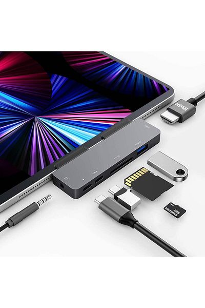 fulina محول موزع USB-C 7 في 1، محمول، يوفر توصيل الطاقة USB-C يسمح بالشحن في اتجاهين