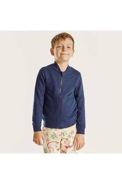Juniors Solid Zip Through Jacket with High Neck and Long Sleeves