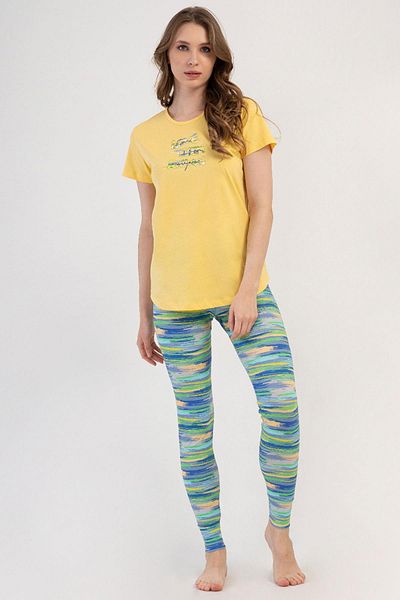 VİENETTA Women's Short Sleeve Tights Yellow Pajama Set C4T6N3O804