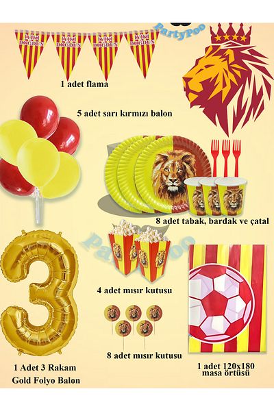 PartyPoo Yellow Red Football Fan Birthday Set for 8 People – Eco Party Supplies Decoration Set