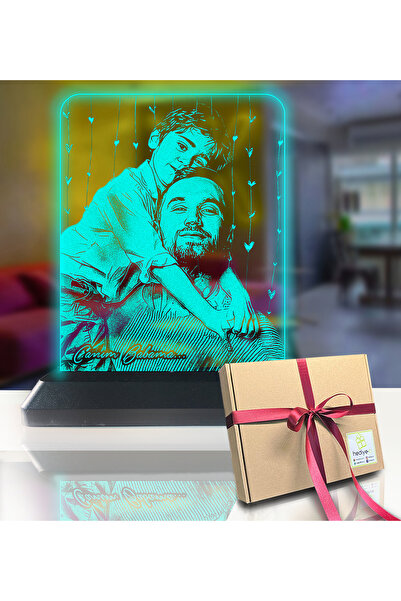 Genel Markalar Kişiye Özel Resimli Dikey Babalar Günü Dikdörtgen 3d Led Gece ...