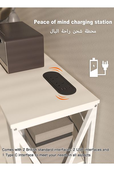 AnneFish Console Table with Power Outlet Adjustable Sofa Entryway Table for Couch Hallway Entrance Room