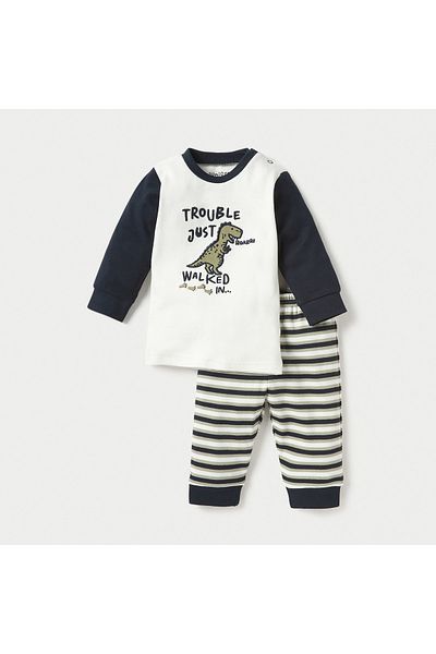 Juniors Dinosaur Embroidered T-shirt and Pyjama Set