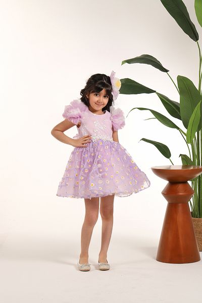 MİSS RAİN Ruffle Sleeves Daisy Embroidered Girl's Tulle Evening Dress