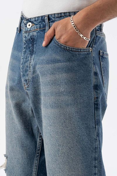 jaceyjace Ripped Detailed Boyfriend Jean Trousers - Dark Blue
