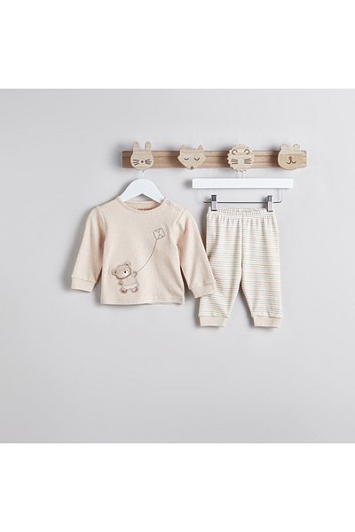 giggles Bear Print T-shirt and Pyjama Set