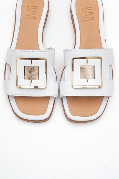 LuviShoes MILLYE شبشب نسائي بإبزيم من الجلد الطبيعي باللون الأبيض