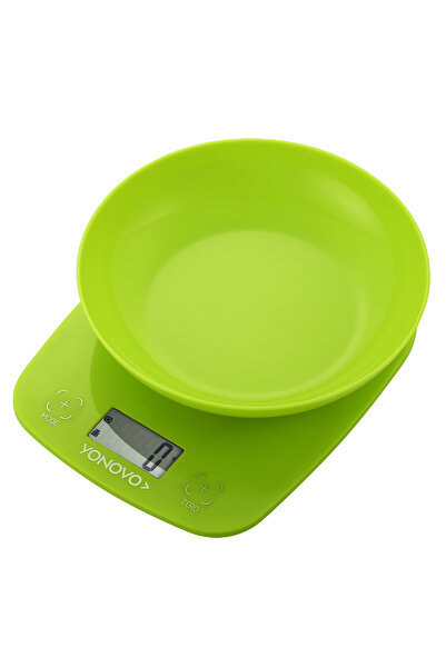 Lawazim ميزان مطبخ رقمي من يونوفو مع وعاء - أخضر، سعة 5 كجم، دقة 0.1 جم، شاشة LCD متعددة الأوضاع
