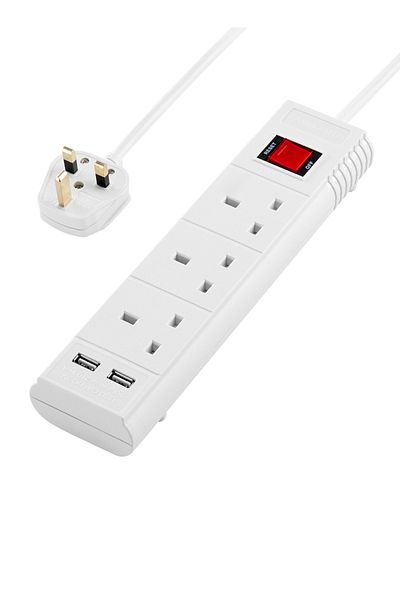 Lawazim 3-Way Heavy-Duty Extension Cord – 2990W with 3M Cable, 2 USB Ports, and On/Off Switches