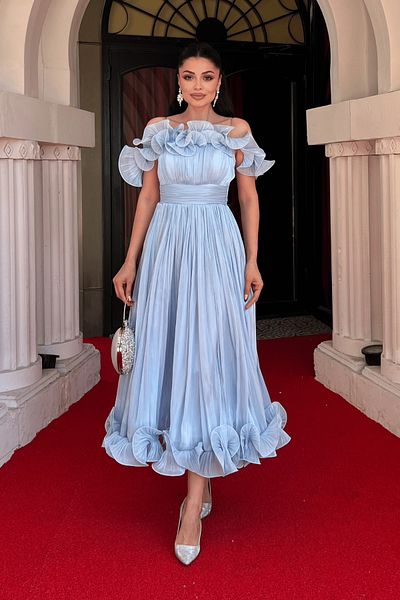 giyimmasalı Rochie midi din țesătură șifon cu detaliu volan - BEBE BLUE