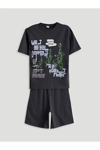 LC Waikiki Lcw Kids Anthracite Crew Neck Boys T-Shirt & Shorts
