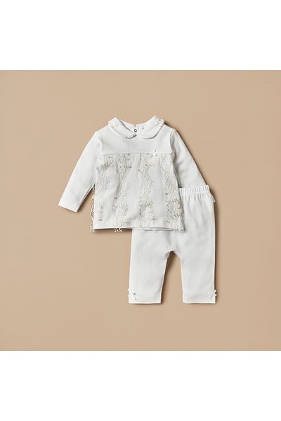 giggles Lace Detail Long Sleeves T-shirt and Elasticated Pyjama Set