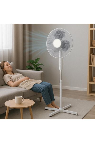 Hausberg Stojanový ventilátor Xb-110, 45 W, 16 palců, 3 rychlosti, oscilace, nastavitelná výška, bílý