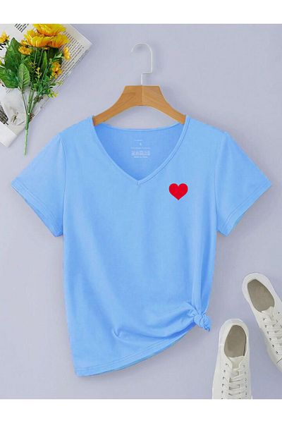 FAVORİST Tricou de damă de vară cu decolteu în V MINIAT HEART