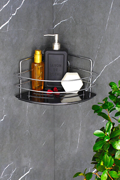 HIMYHOME Kristal Raflı Krom Tel Köşe Şampuanlık Yapışkanlı Banyo Köşeliği Duş...