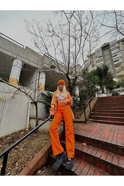 KOTOLOG Blugi de damă cu picioare largi portocalii cu picioare largi