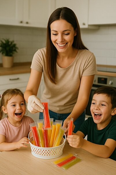 Dekals 20 Adet Tek Kullanımlık Buzella   Torbası Kilitli Dondurucu Meyve Suyu Poşeti 5.5x22