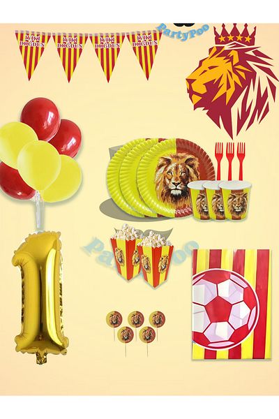 PartyPoo Yellow Red Football Fan Birthday Set for 16 People – Eco Party Supplies Decoration Set