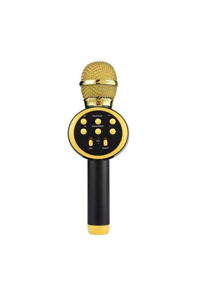 MACVI Macvi® Wireless Karaoke Microphone with Bluetooth Speaker, USB, SD Card, 3.5mm Jack, Micro-USB, Black-Gold