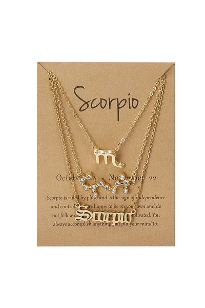 Choice Scorpio-gold 3pcs/set 12 Zodiac Sign Necklaces Set For Women Constellation Pendant Chain Choker Birt