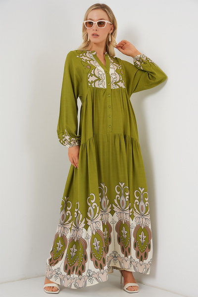 Bigdart 2423 Authentic Patterned Hijab Dress - Green