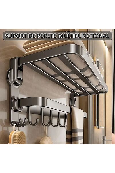 NEXTLY Bathroom/kitchen Wall Bracket, Foldable, Hooks And Hanging Bar
