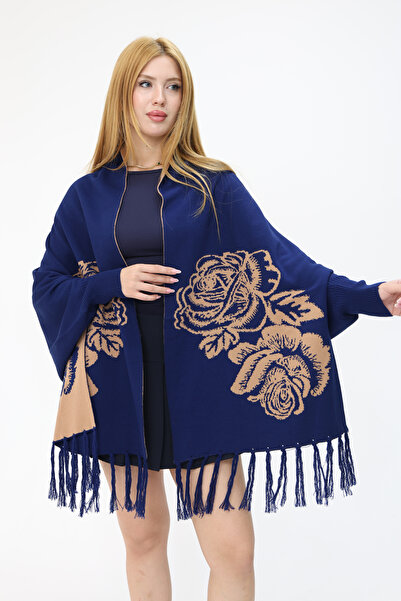 ALCHON Шаль з довгими рукавами, з квітковим візерунком, двосторонній, з бахромою та еластичною манжетою, сезонний трикотажний шаль