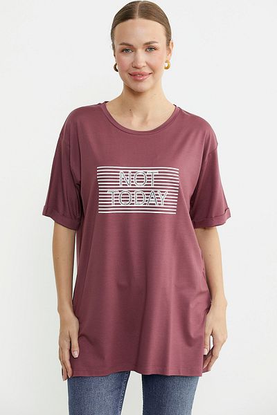 Sementa Printed Crew Neck Long T-Shirt - Rose