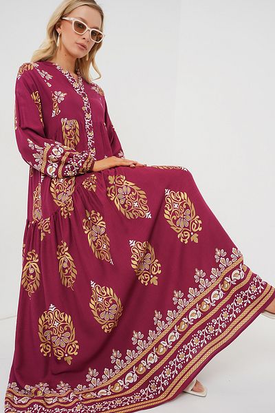 Bigdart 2423 Φόρεμα Hijab με αυθεντικό σχέδιο - Z.Burgundy